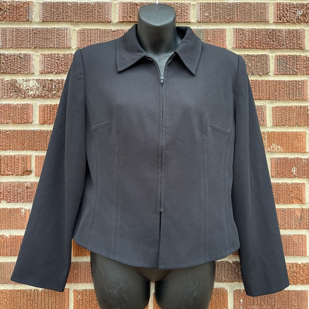 Kasper ASL Women's Petite Sz 10P zipper Black Jacket Blazer Career Bussiness